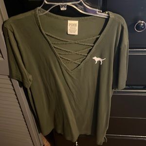 Pink brand dark green shirt size small